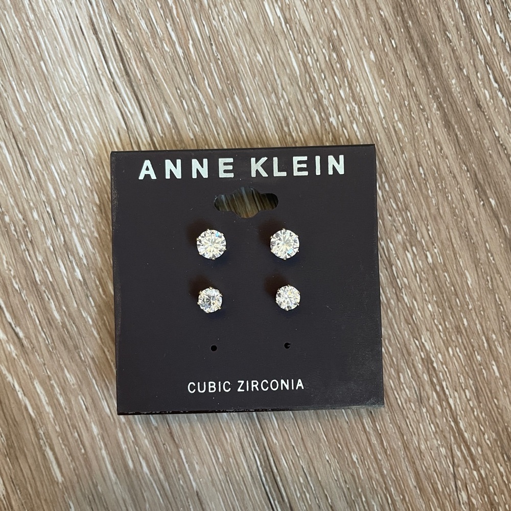 Anne Klein Silver Cubic Zirconia Stud Earrings, set of 2